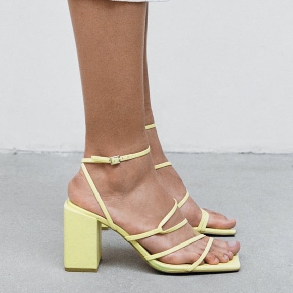 NWT. Zara Yellow Heeled Toe Ankle Straps Sandals. Size 11. - Picture 4 of 7